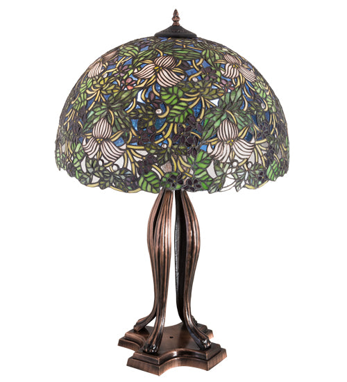 Meyda Tiffany Lighting 52172 Trillium & Violet Three Light Table Lamp Lamp Bronze / Dark