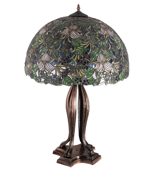 Meyda Tiffany Lighting 52172 Trillium & Violet Three Light Table Lamp Lamp Bronze / Dark