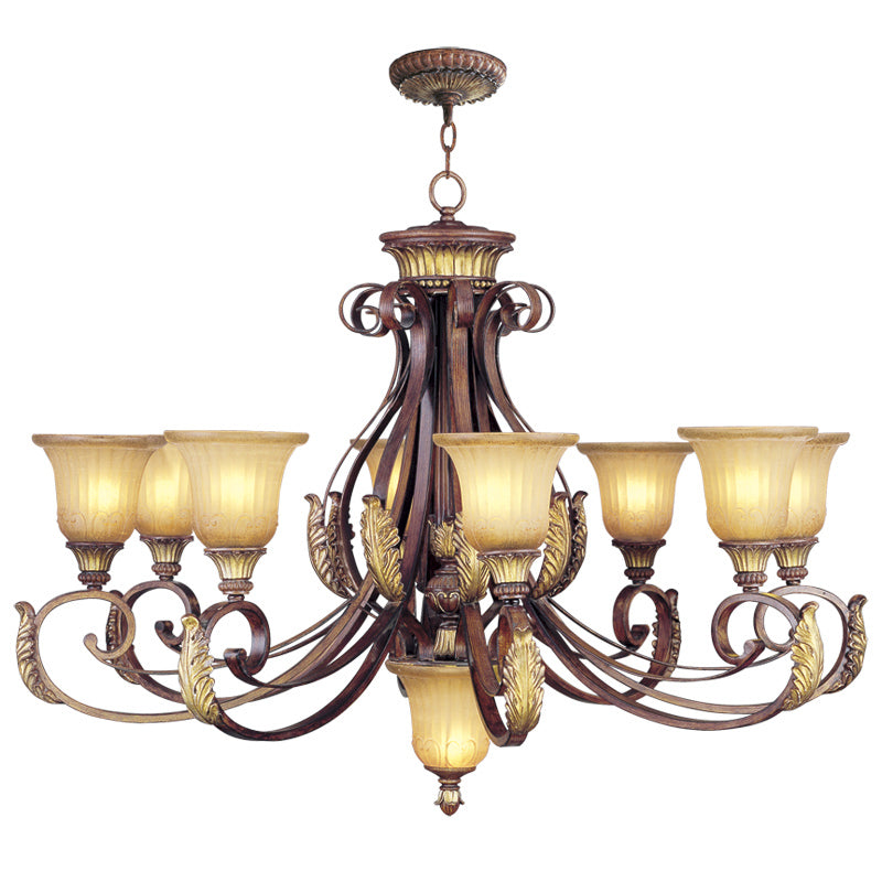 Livex Villa Verona 8586-63 Chandelier Light - Hand Applied Verona Bronze w/ Aged Gold Leafs