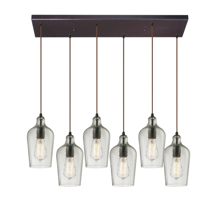 Elk Hammered Glass 10331/6RC-CLR Pendant Light - Oil Rubbed Bronze