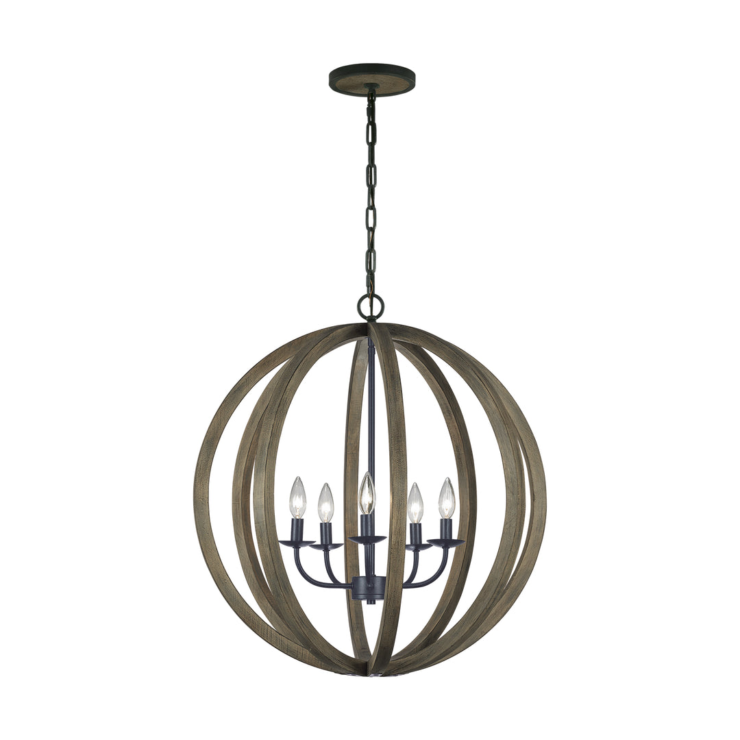 Visual Comfort Studio Allier F2936/5WOW/AF Chandelier Light - Weathered Oak Wood / Antique Forged Iron