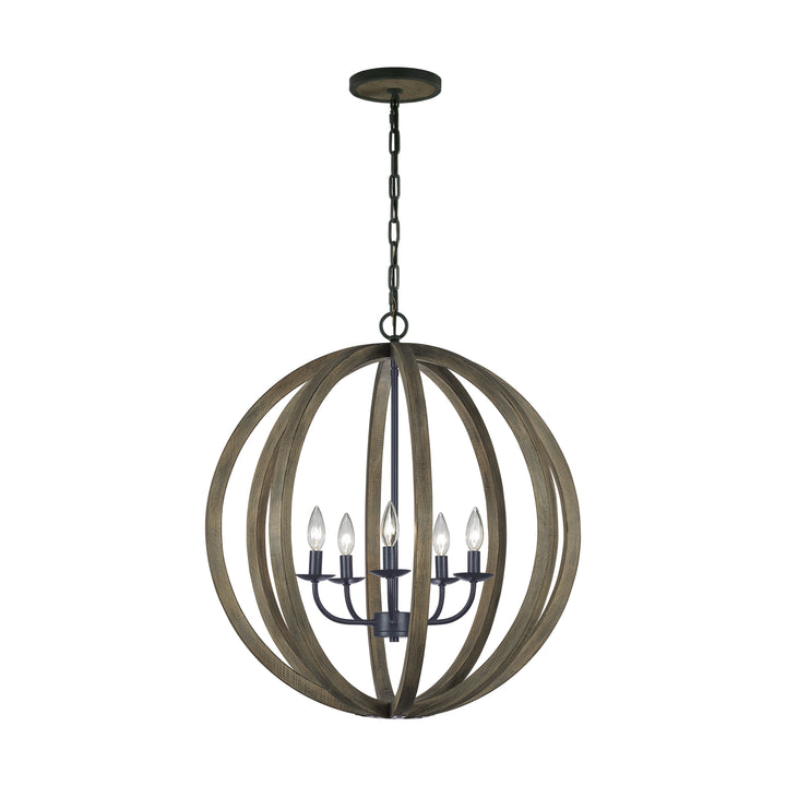 Visual Comfort Studio Allier F2936/5WOW/AF Chandelier Light - Weathered Oak Wood / Antique Forged Iron