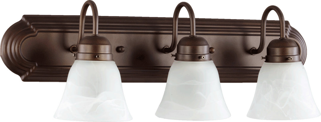 Quorum 5094 Vanities 5094-3-186 Bath Vanity Light 24 in. wide - Oiled Bronze W/ Faux Alabaster