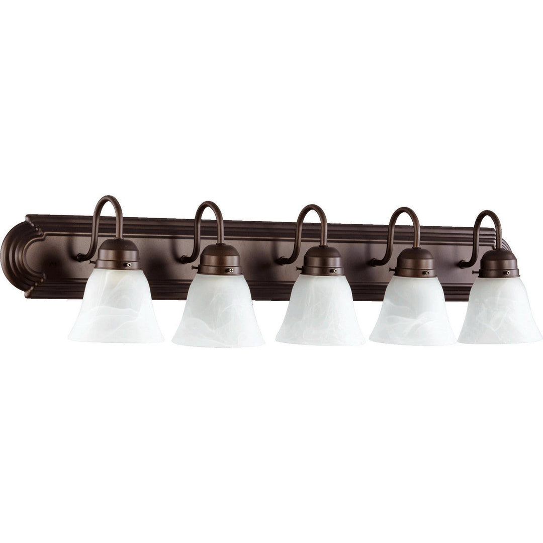 Quorum 5094 Vanities 5094-5-186 Bath Vanity Light 36 in. wide - Oiled Bronze W/ Faux Alabaster