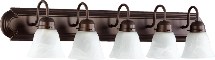 Quorum 5094 Vanities 5094-5-186 Bath Vanity Light 36 in. wide - Oiled Bronze W/ Faux Alabaster