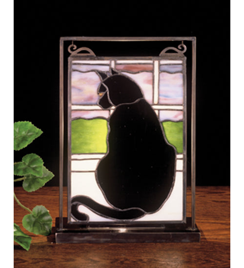 Meyda Tiffany Lighting 56834 Cat In Window Mini Tabletop Window Lamp Bronze / Dark