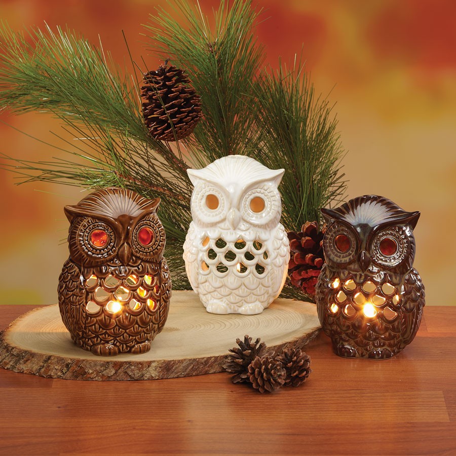 Decoflair & Decoglow ASP1742 Chocolate Brown, Caramel, White Owl Tea Light Holder Asst Home Decor Bronze / Dark