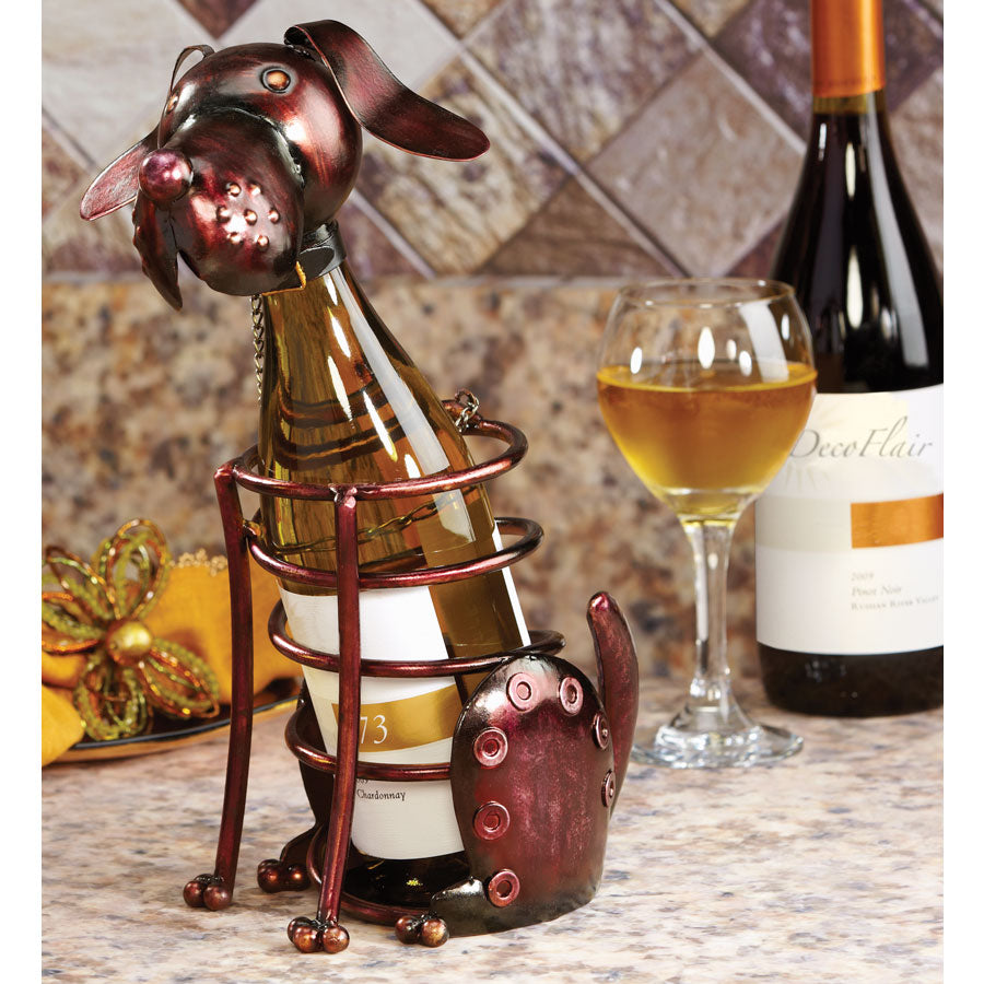 Decoflair & Decoglow DFA1869 Wine Bottle Holder Figurine Metal Wine Bottle Holder - Dog Home Decor Bronze / Dark