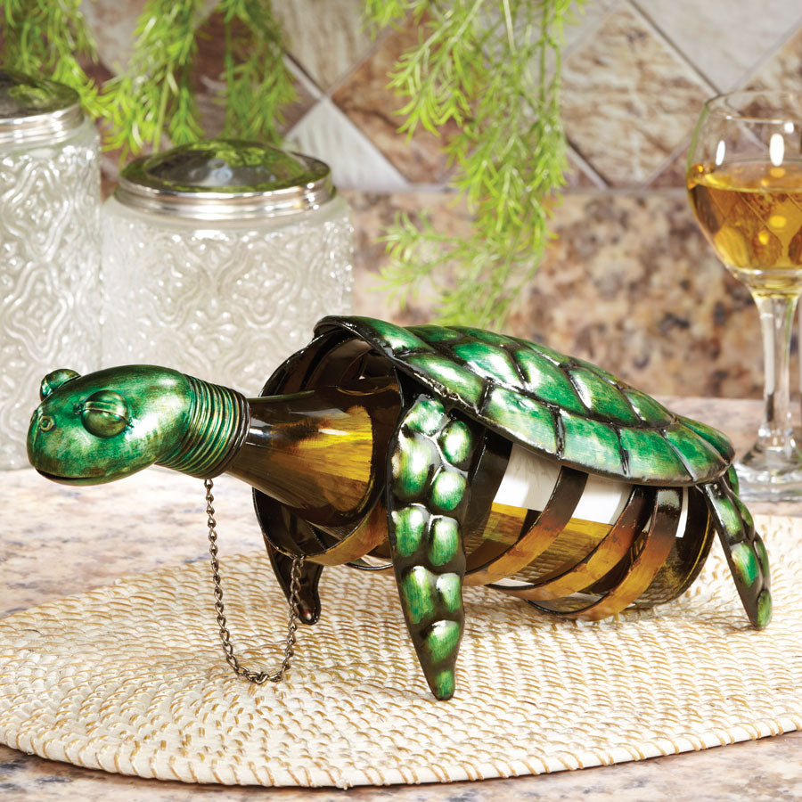 Decoflair & Decoglow DFA1873 Wine Bottle Holder Figurine Metal Wine Bottle Holder - Turtle Home Decor Bronze / Dark