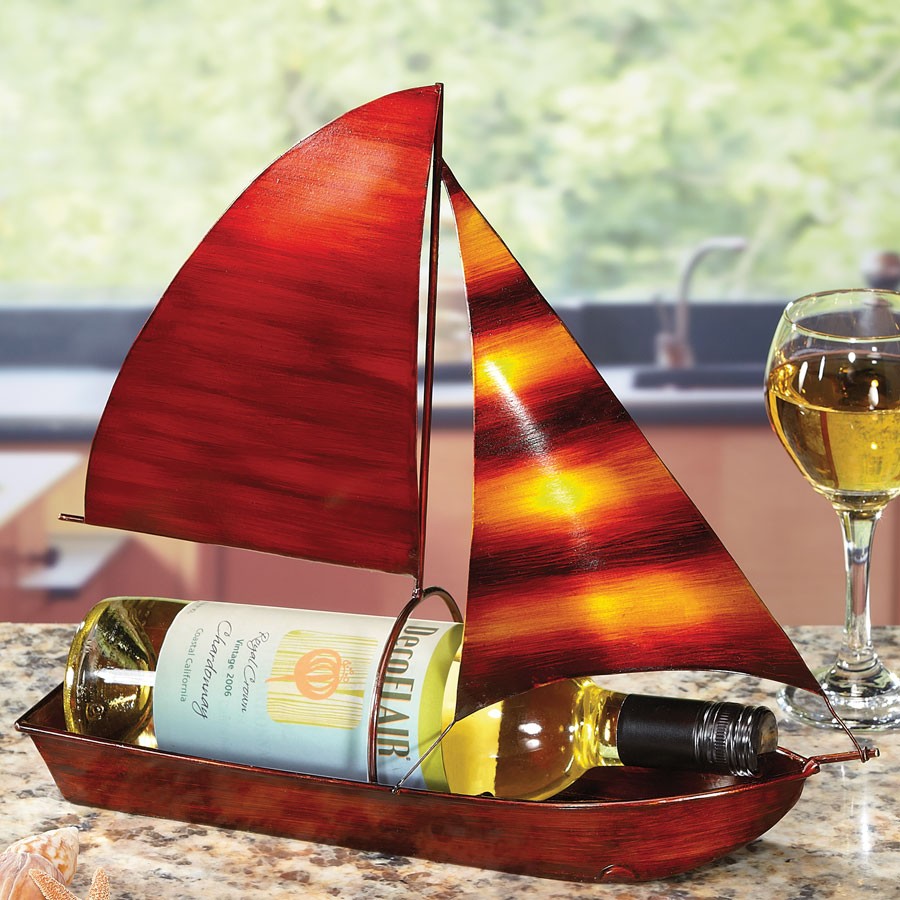 Decoflair & Decoglow DFA2139 Wine Bottle Holder Wine Bottle Holder - Sailboat Home Decor Bronze / Dark