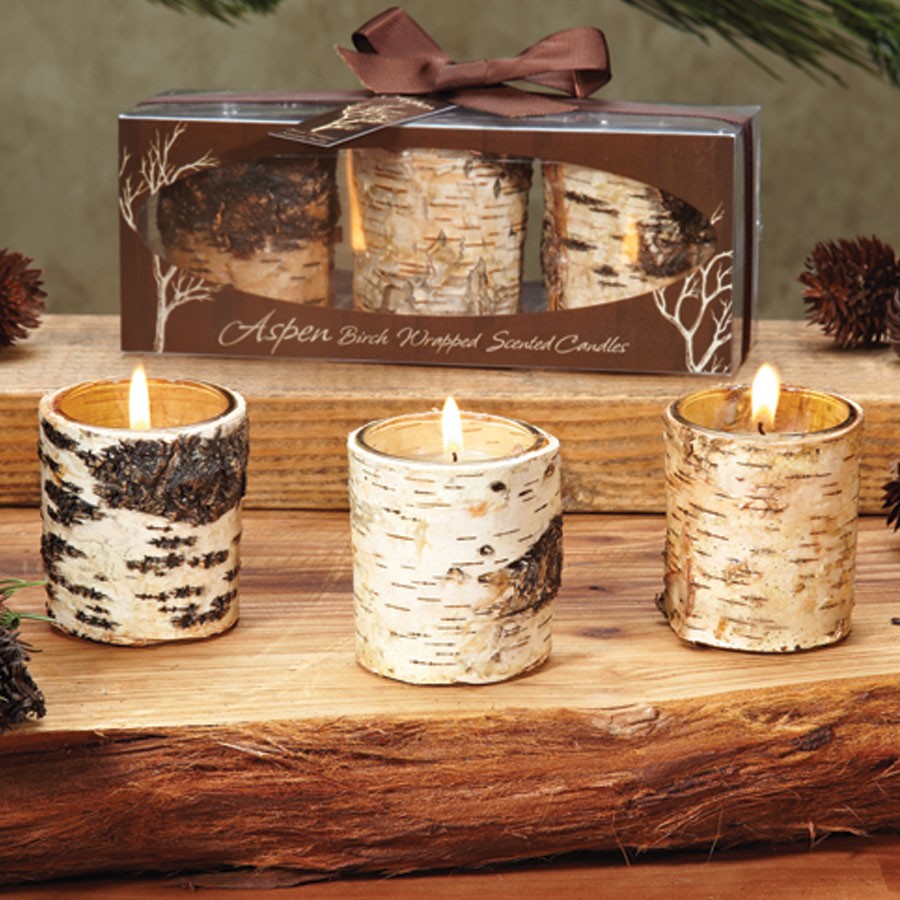 Decoflair & Decoglow FAL0748 Votive Set Birch Bark Votive Threepc Set Home Decor Bronze / Dark