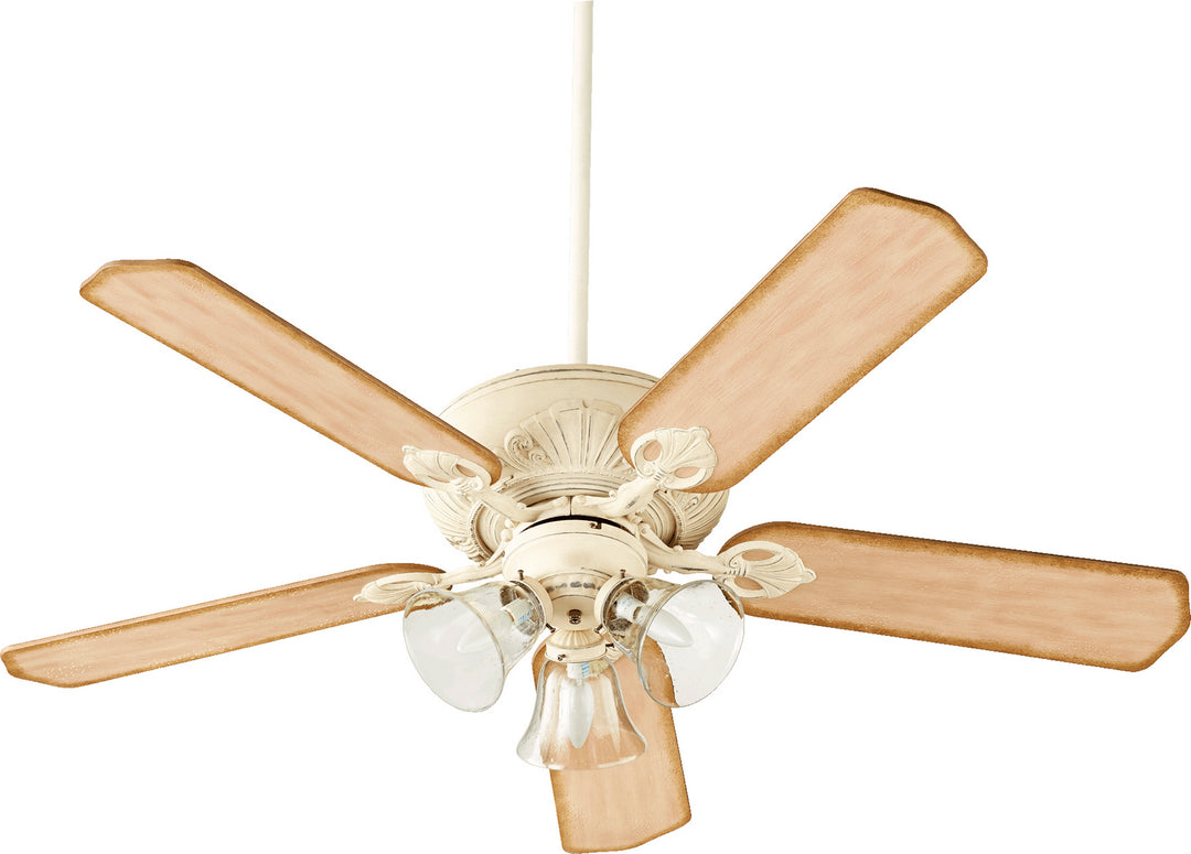 Quorum Chateaux Uni-Pack 78525-1970 Ceiling Fan 52 in. - Persian White w/ Clear/Seeded, Distressed Weathered Pine