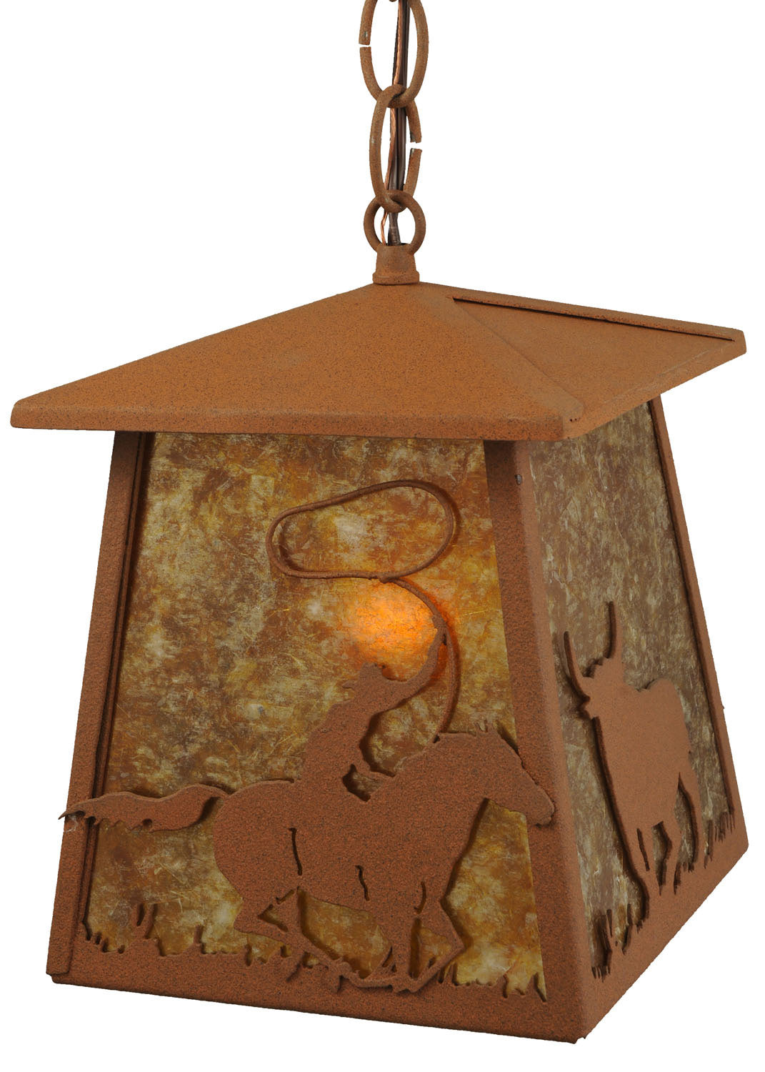 Meyda Tiffany Lighting 114537 Cowboy & Steer One Light Pendant Outdoor Bronze / Dark