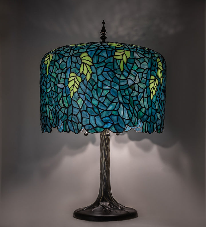 Meyda Tiffany Lighting 118689 Tiffany Wisteria Three Light Table Lamp Lamp Bronze / Dark