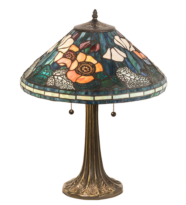 Meyda Tiffany Lighting 119554 Tiffany Poppy Two Light Table Lamp Lamp Bronze / Dark