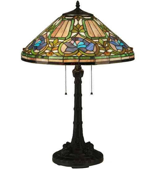 Meyda Tiffany Lighting 124816 Tiffany Floral Two Light Table Lamp Lamp Bronze / Dark