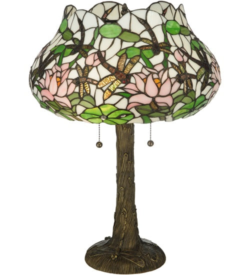 Meyda Tiffany Lighting 125091 Dragonfly Flower Two Light Table Lamp Lamp Bronze / Dark