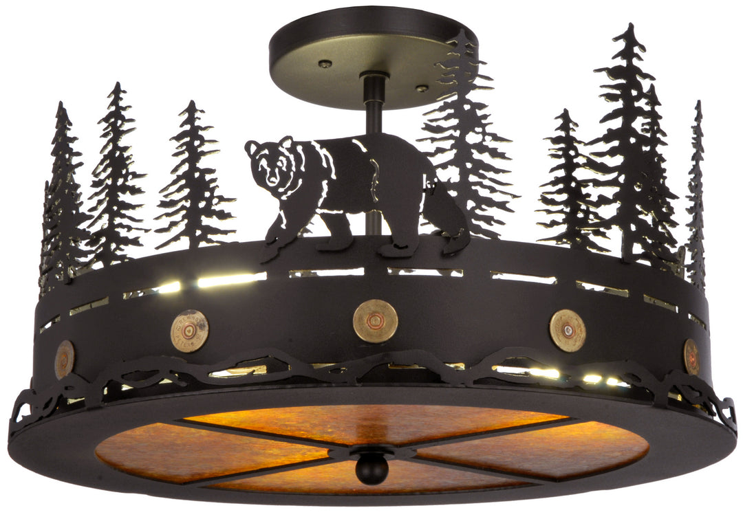 Meyda Tiffany Bear At Dusk 134785 Ceiling Light - Nickel,Natural Wood