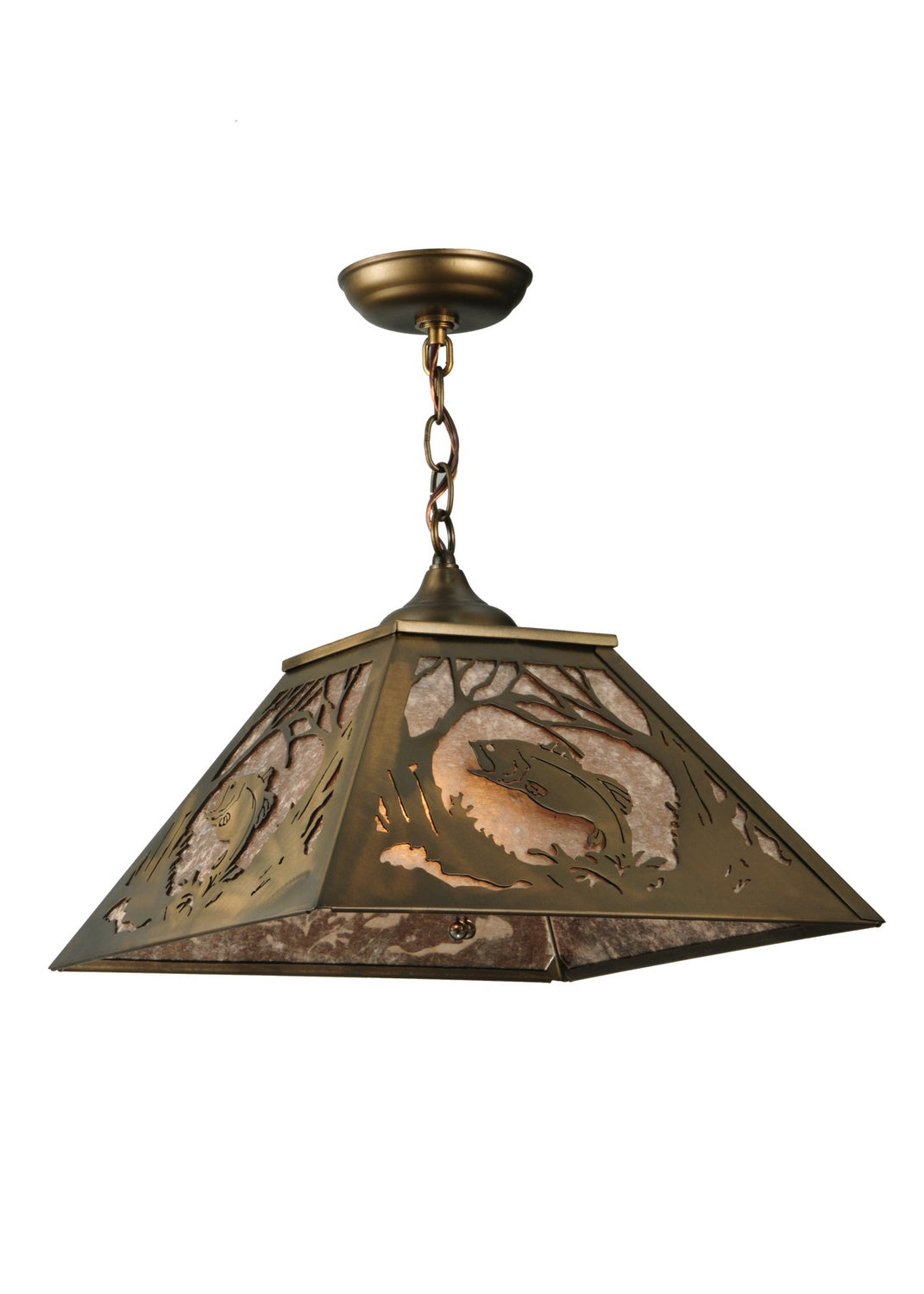 Meyda Tiffany Northwoods Leaping Bass 135709 Pendant Light - Antique Copper