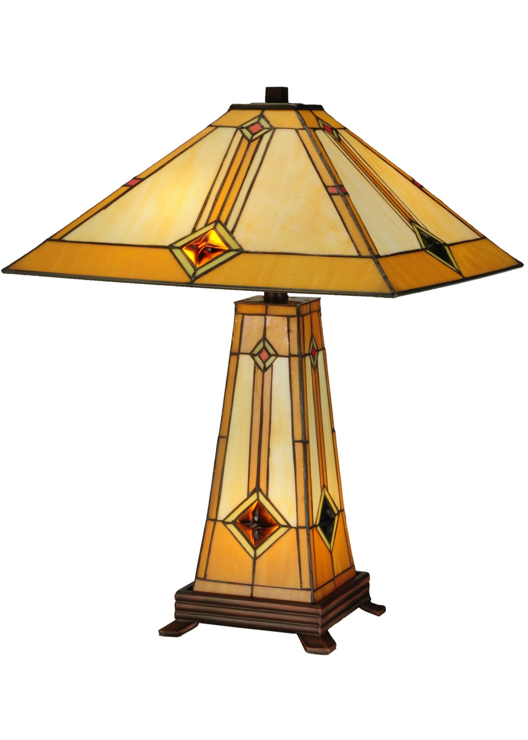 Meyda Tiffany Lighting 138111 Diamond Mission Three Light Table Lamp Lamp Bronze / Dark