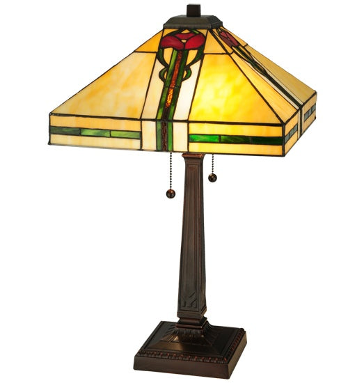 Meyda Tiffany Lighting 138117 Parker Poppy Two Light Table Lamp Lamp Bronze / Dark