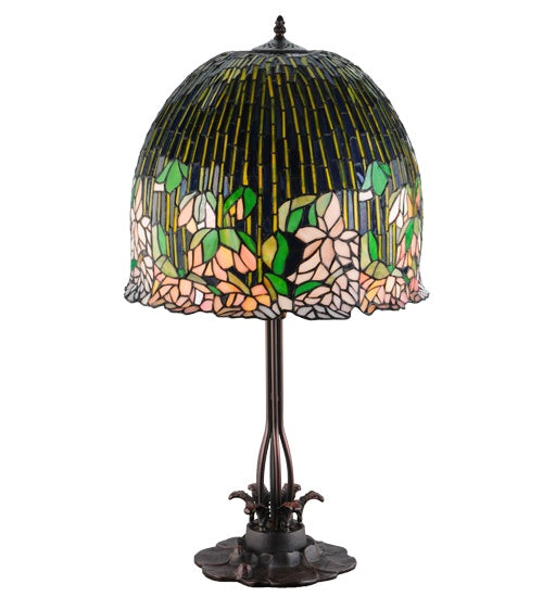 Meyda Tiffany Lighting 138581 Tiffany Flowering Lotus Three Light Table Lamp Lamp Bronze / Dark