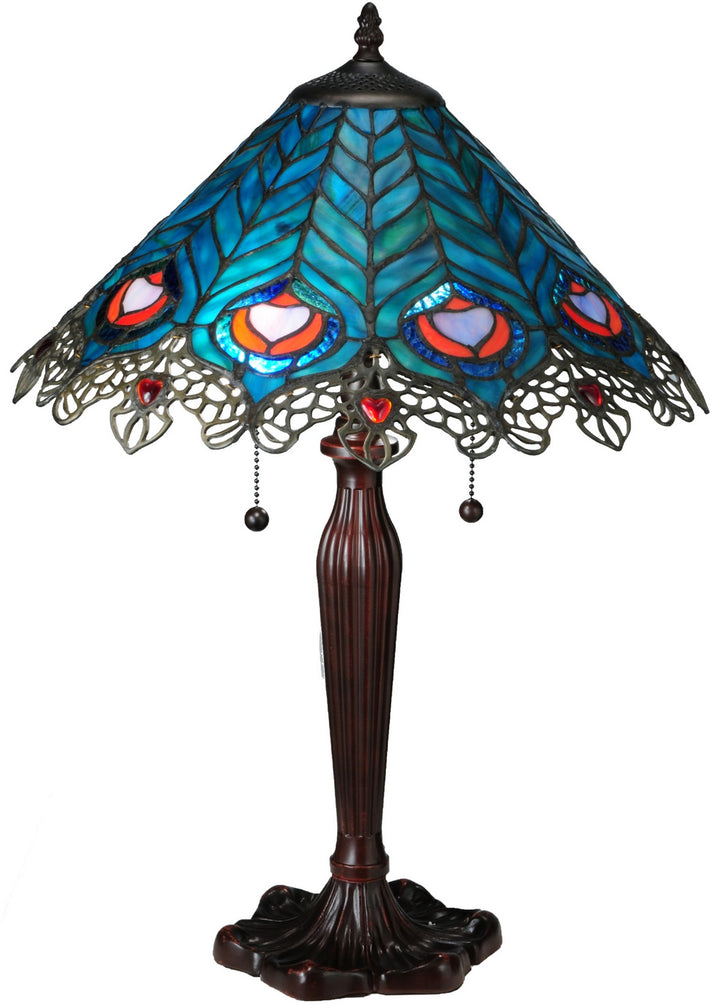 Meyda Tiffany Lighting 138775 Peacock Feather Two Light Table Lamp Lamp Bronze / Dark