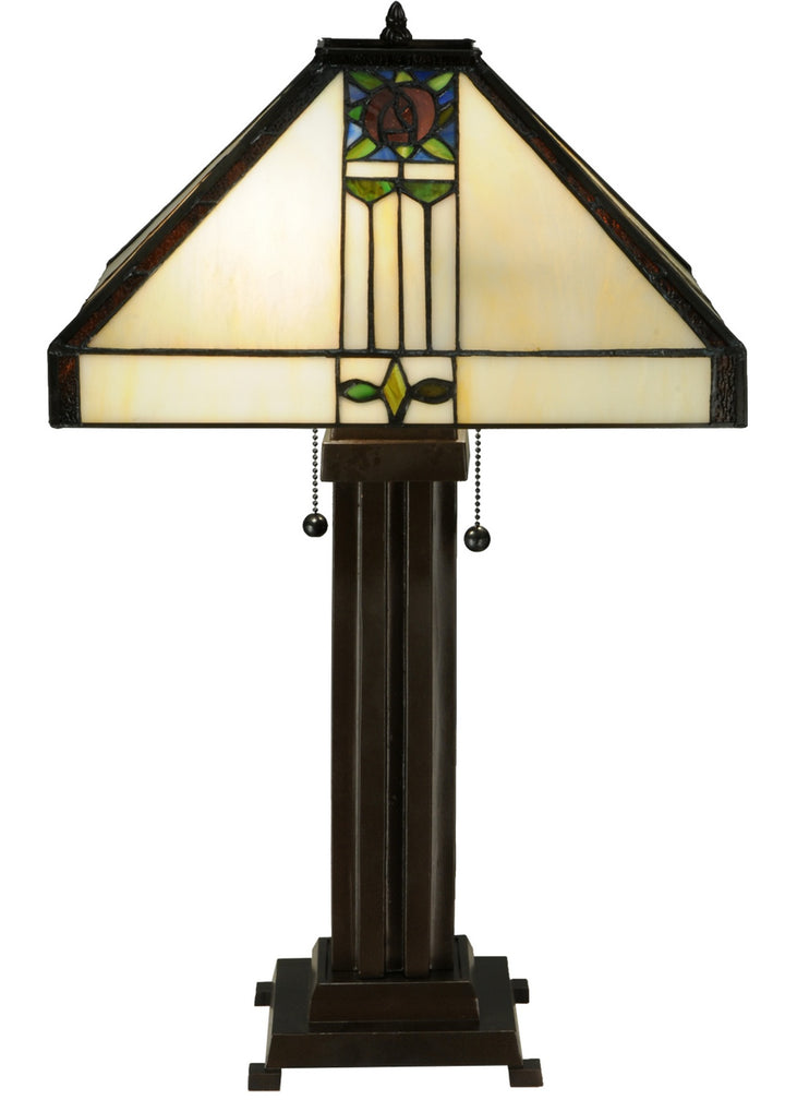 Meyda Tiffany Lighting 139227 Pasadena Rose Two Light Table Lamp Lamp Bronze / Dark
