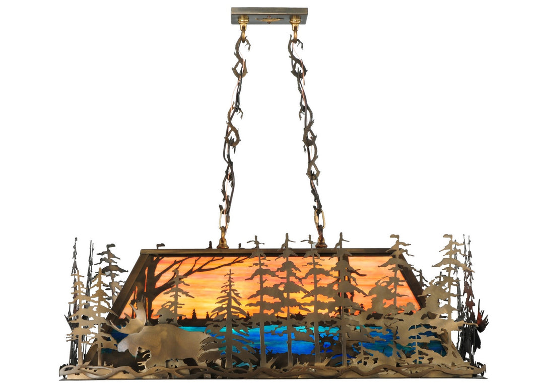 Meyda Tiffany Moose Through The Trees 139921 Pendant Light - Antique Copper/Oa Blue/Green