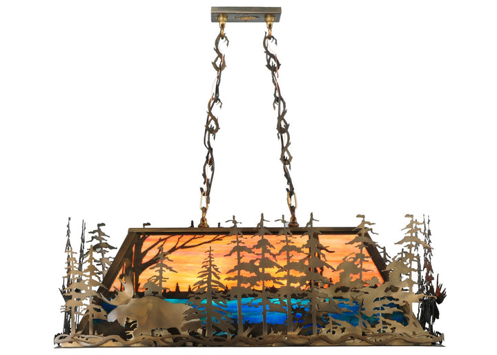Meyda Tiffany Moose Through The Trees 139921 Pendant Light - Antique Copper/Oa Blue/Green