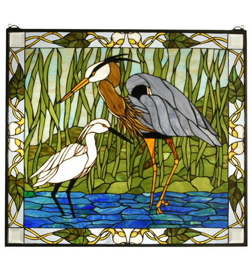 Meyda Tiffany Lighting 62955 Blue Heron & Snowy Egret Window Mirror Bronze / Dark