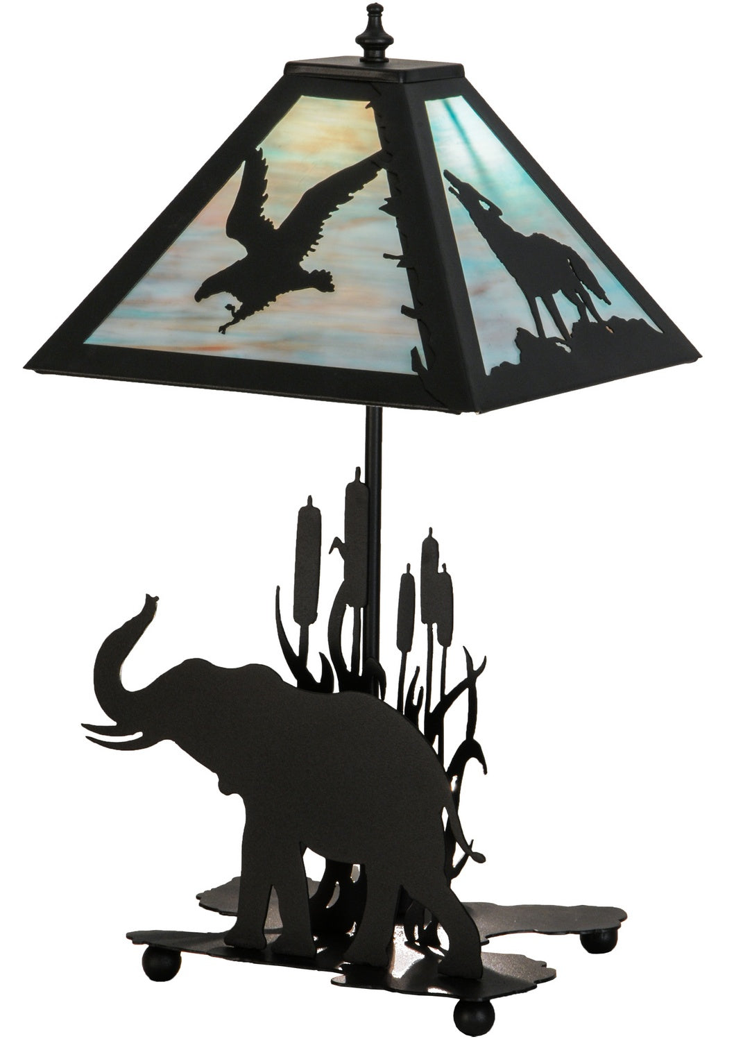 Meyda Tiffany Lighting 150573 Wildlife On The Loose Two Light Table Lamp Lamp Black