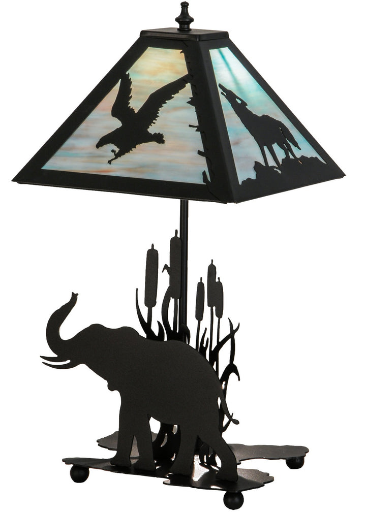Meyda Tiffany Lighting 150573 Wildlife On The Loose Two Light Table Lamp Lamp Black