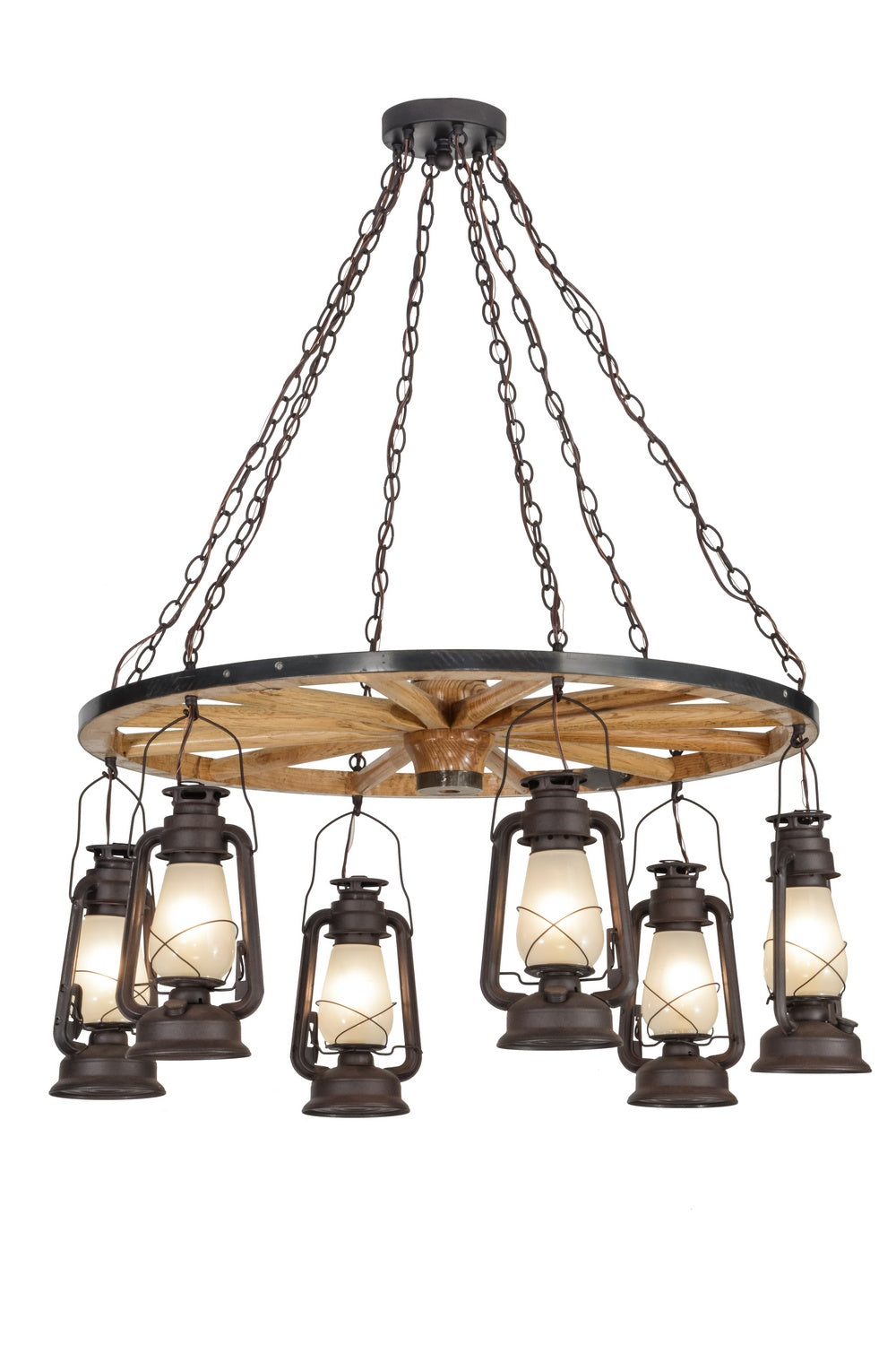 Meyda Tiffany Miners Lantern 151906 Chandelier Light - Rust,Natural Wood