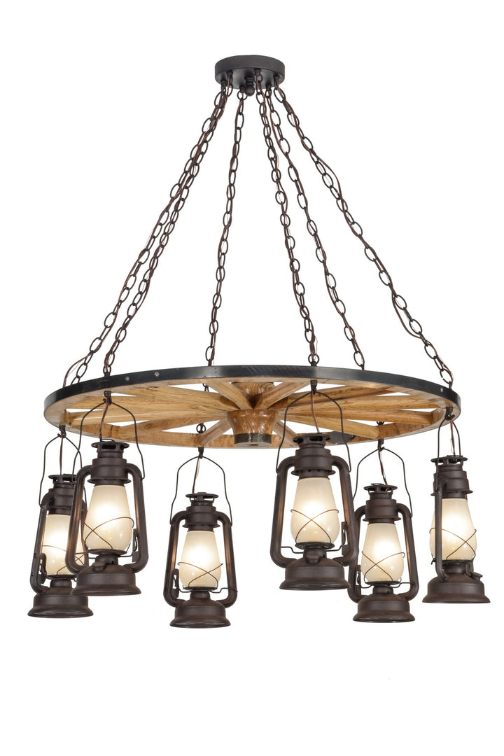 Meyda Tiffany Miners Lantern 151906 Chandelier Light - Rust,Natural Wood