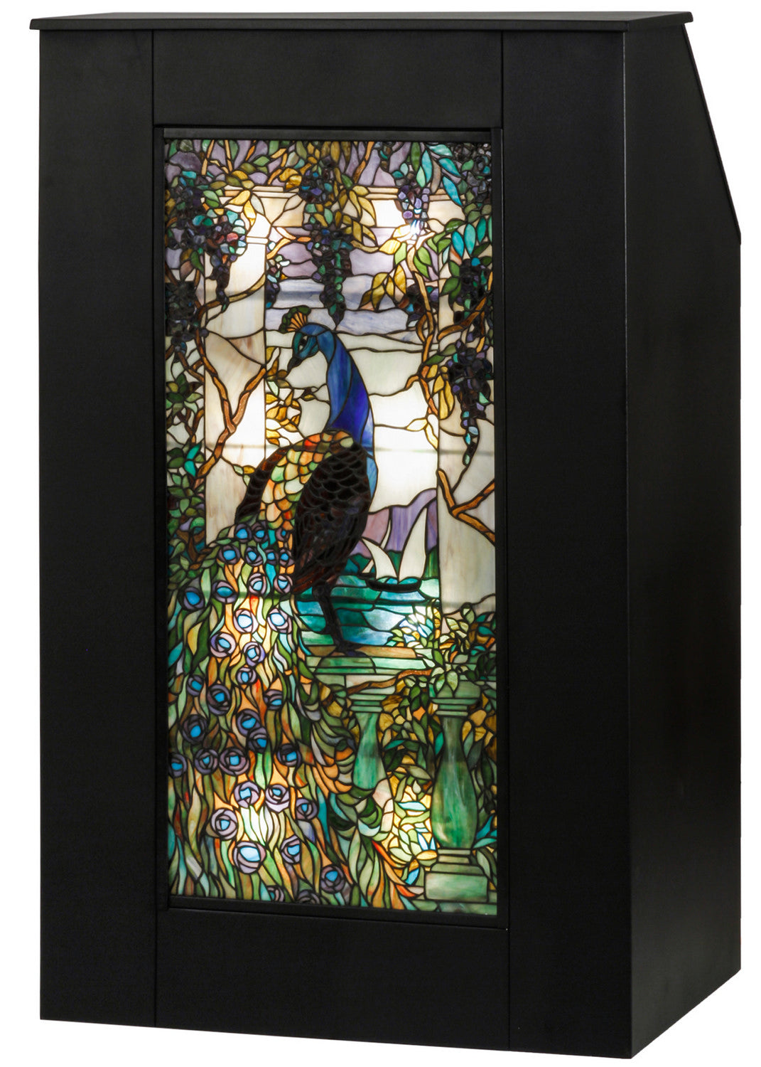 Meyda Tiffany Lighting 152407 Tiffany Peacock Wisteria Lighted Podium Furniture Black