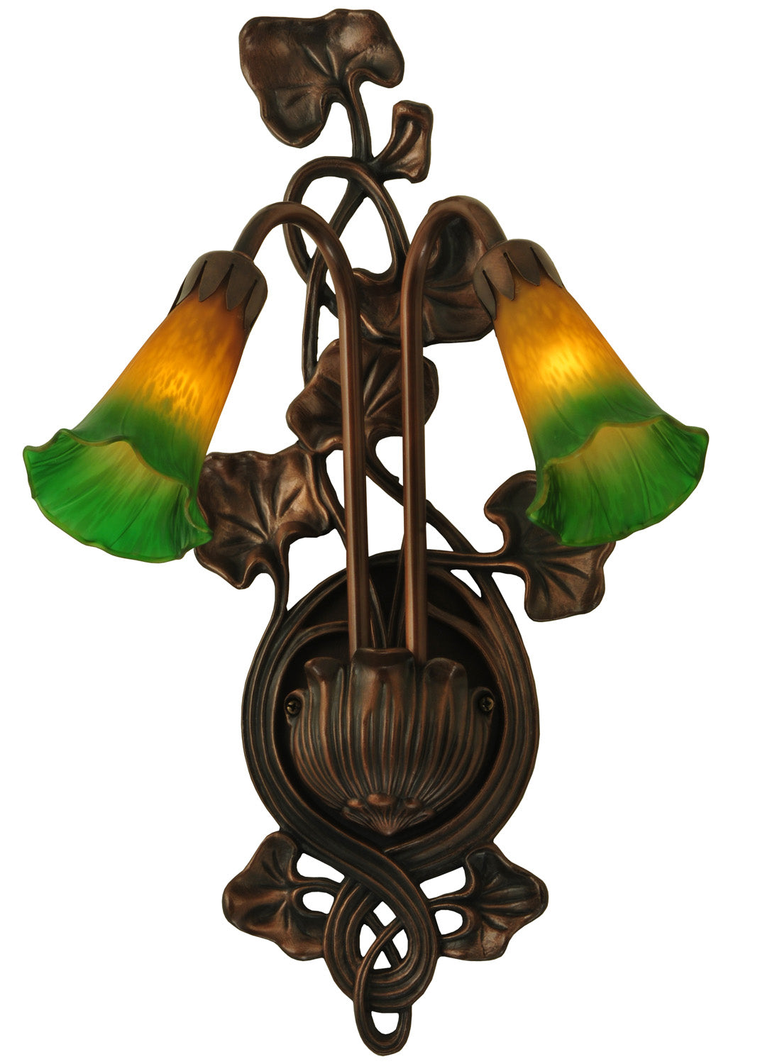 Meyda Tiffany Amber/Green Pond Lily 16573 Wall Light - Nickel