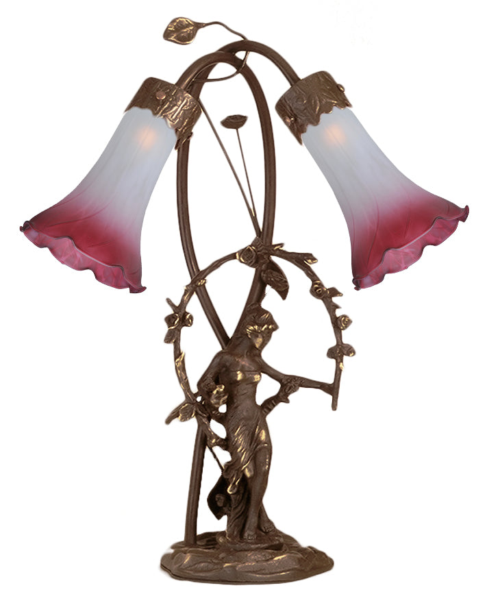 Meyda Tiffany Lighting 16697 Pink/White Two Light Trellis Girl Lamp Bronze / Dark