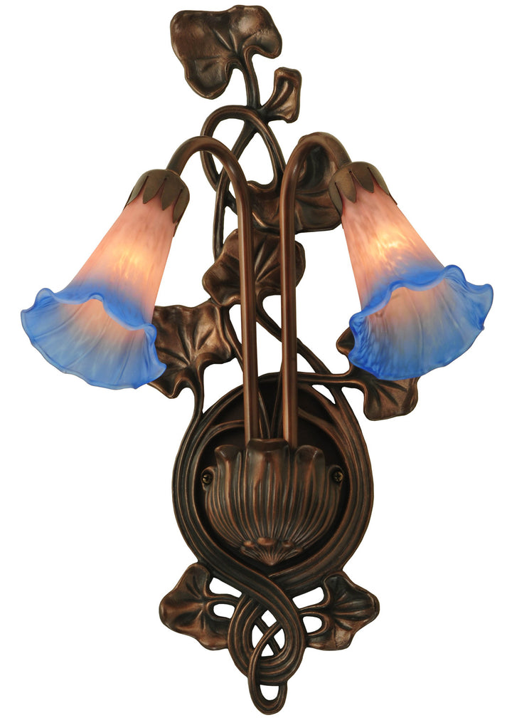 Meyda Tiffany Pink/Blue Pond Lily 17502 Wall Light - Wrought Iron