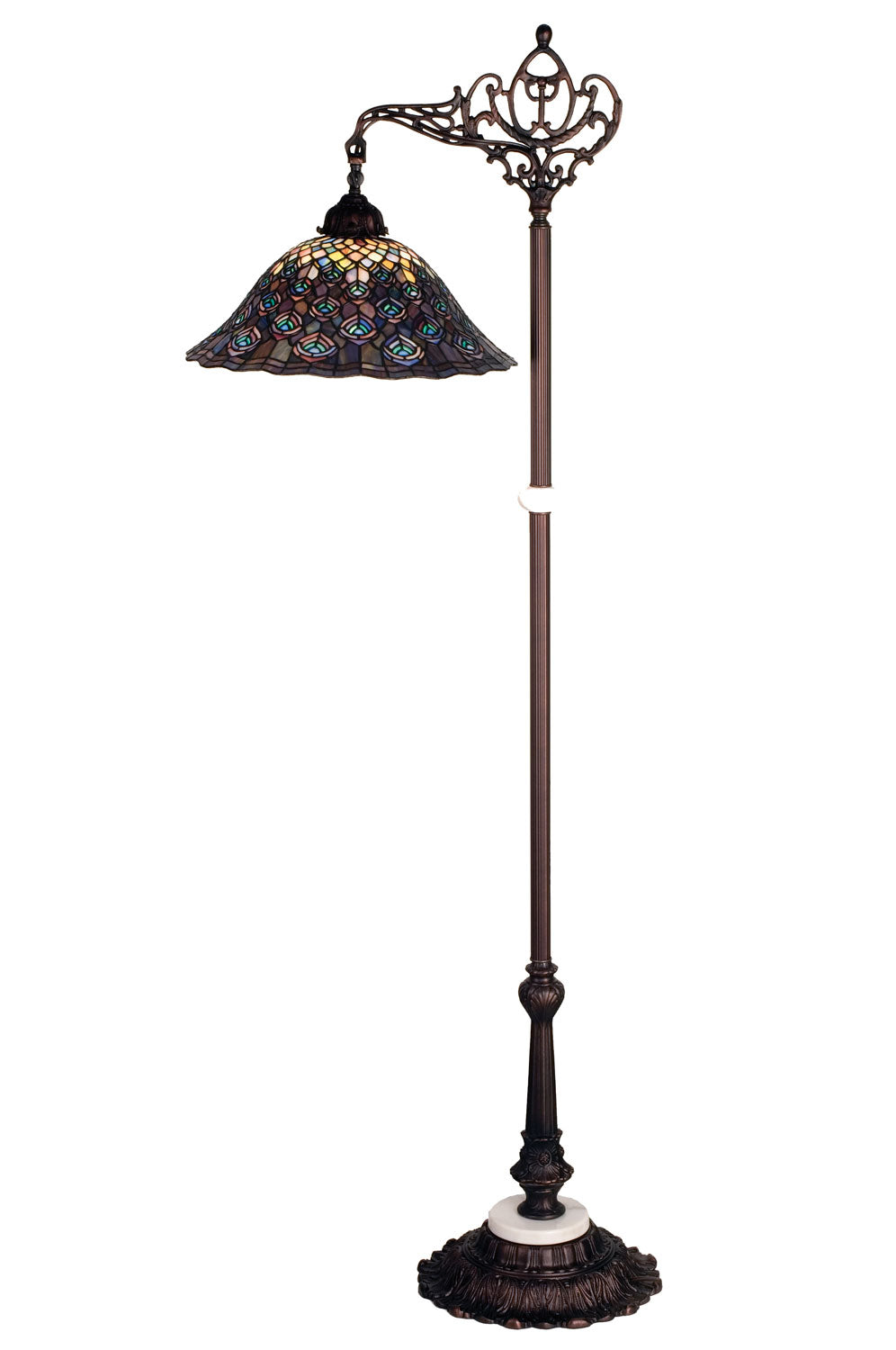 Meyda Tiffany Lighting 65840 Tiffany Peacock Feather One Light Bridge Arm Floor Lamp Lamp Bronze / Dark