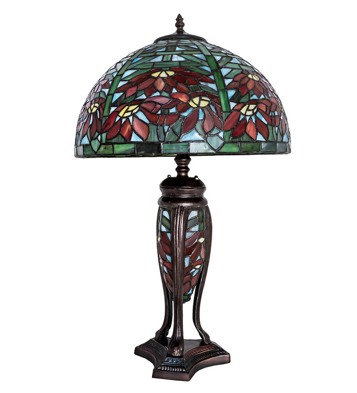 Meyda Tiffany Lighting 65896 Tiffany Poinsettia Three Light Table Lamp Lamp Bronze / Dark