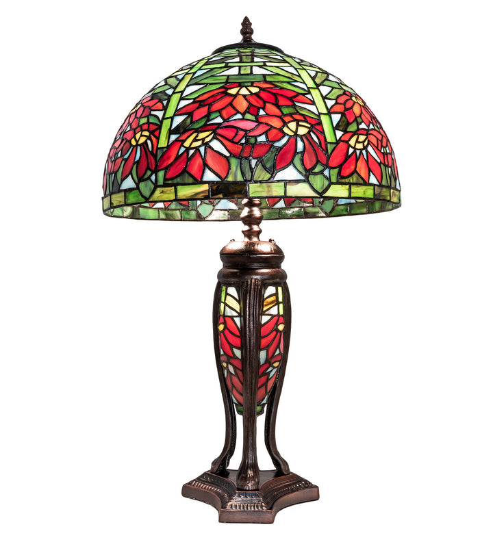 Meyda Tiffany Lighting 65896 Tiffany Poinsettia Three Light Table Lamp Lamp Bronze / Dark