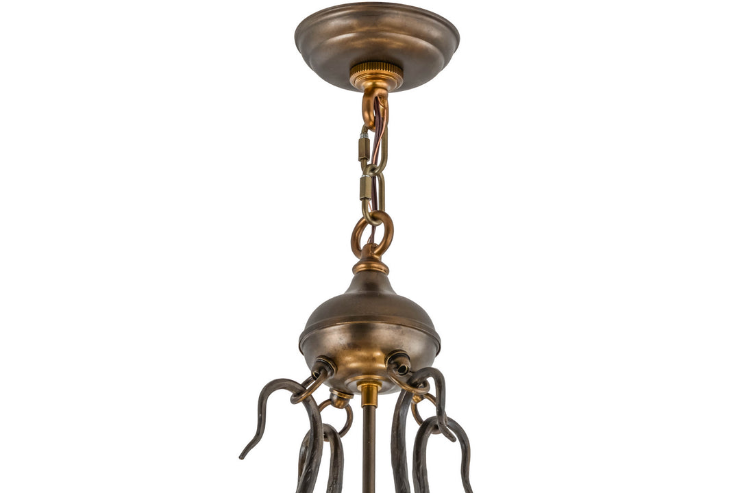 Meyda Tiffany Lighting 98896 Antique Copper Six Light Inverted Pendant Hardware Utility Light Copper/Antique/Verde