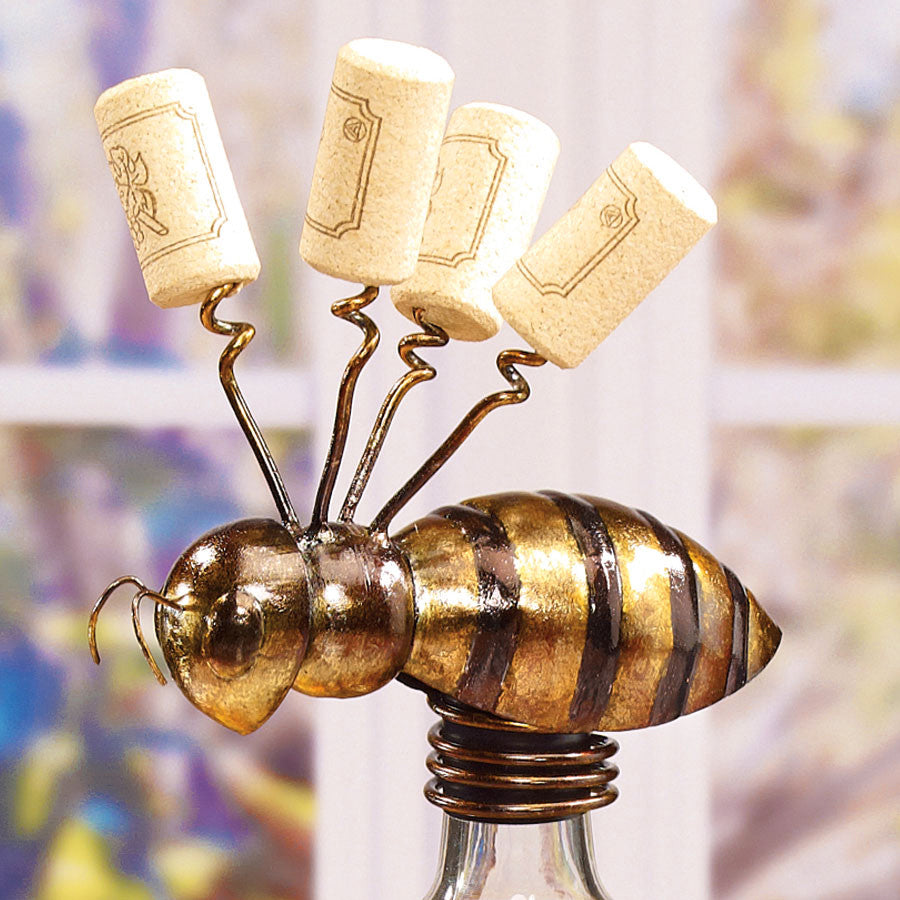 Decoflair & Decoglow DFA2147 Corkscrew Bottle Topper Corkscrew Bottle Topper - Bumble Bee Home Decor Two-Tone