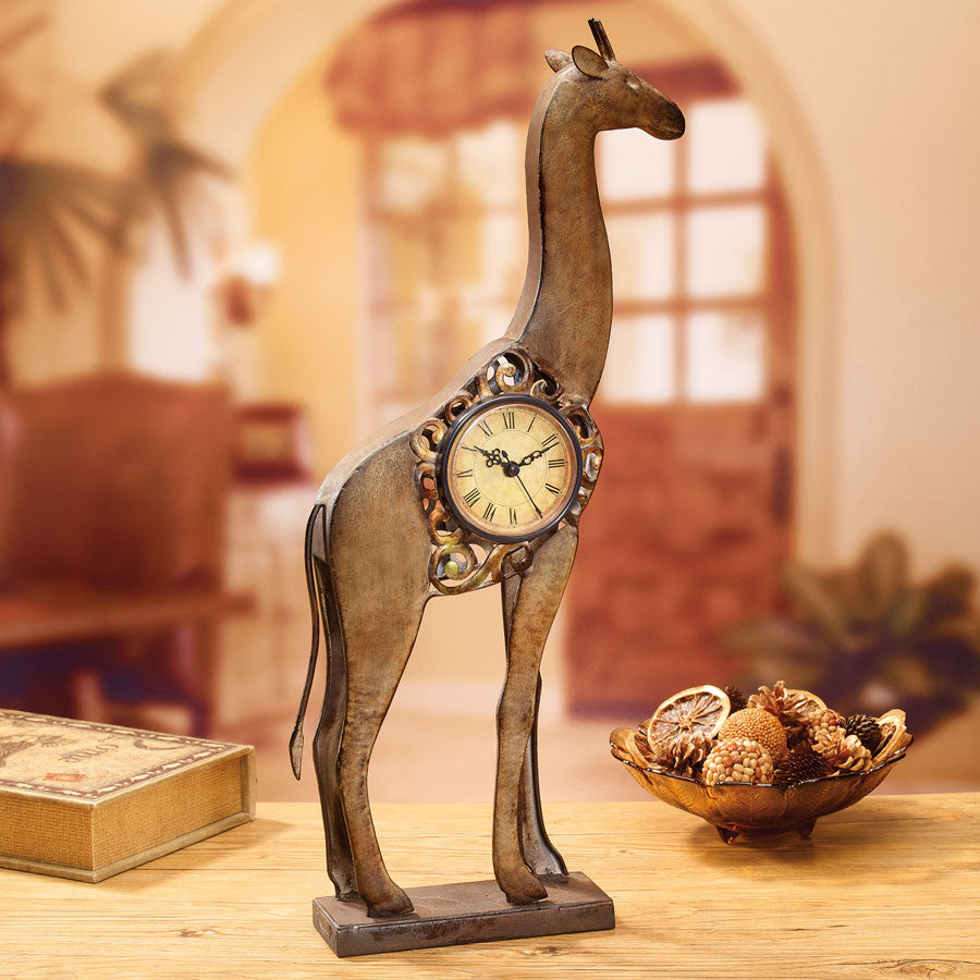 Decoflair & Decoglow DFA2189 Desk Clock Desk Clock - Rustic Giraffe Home Decor Two-Tone