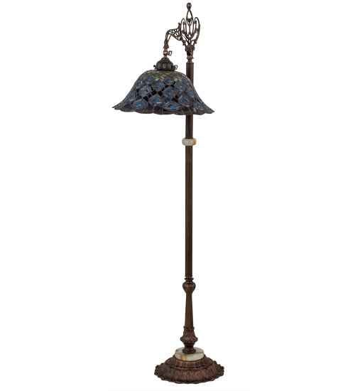 Meyda Tiffany Lighting 65840 Tiffany Peacock Feather One Light Bridge Arm Floor Lamp Lamp Bronze / Dark