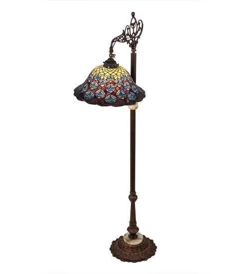 Meyda Tiffany Lighting 65840 Tiffany Peacock Feather One Light Bridge Arm Floor Lamp Lamp Bronze / Dark