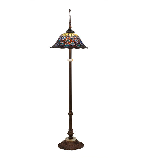 Meyda Tiffany Lighting 65840 Tiffany Peacock Feather One Light Bridge Arm Floor Lamp Lamp Bronze / Dark