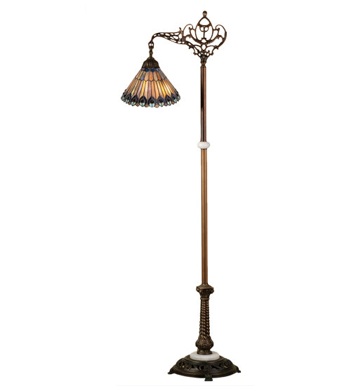 Meyda Tiffany Lighting 65841 Tiffany Jeweled Peacock One Light Bridge Arm Floor Lamp Lamp Bronze / Dark