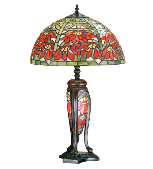 Meyda Tiffany Lighting 65896 Tiffany Poinsettia Three Light Table Lamp Lamp Bronze / Dark